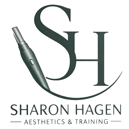 Sharon Hagen Aesthetics & Training logo featuring the initials SH and a microneedling device